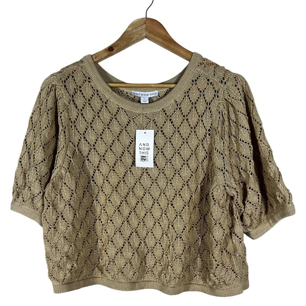 And Now This Women's Crochet Short-Sleeve Crew Neck Sweater - Tan